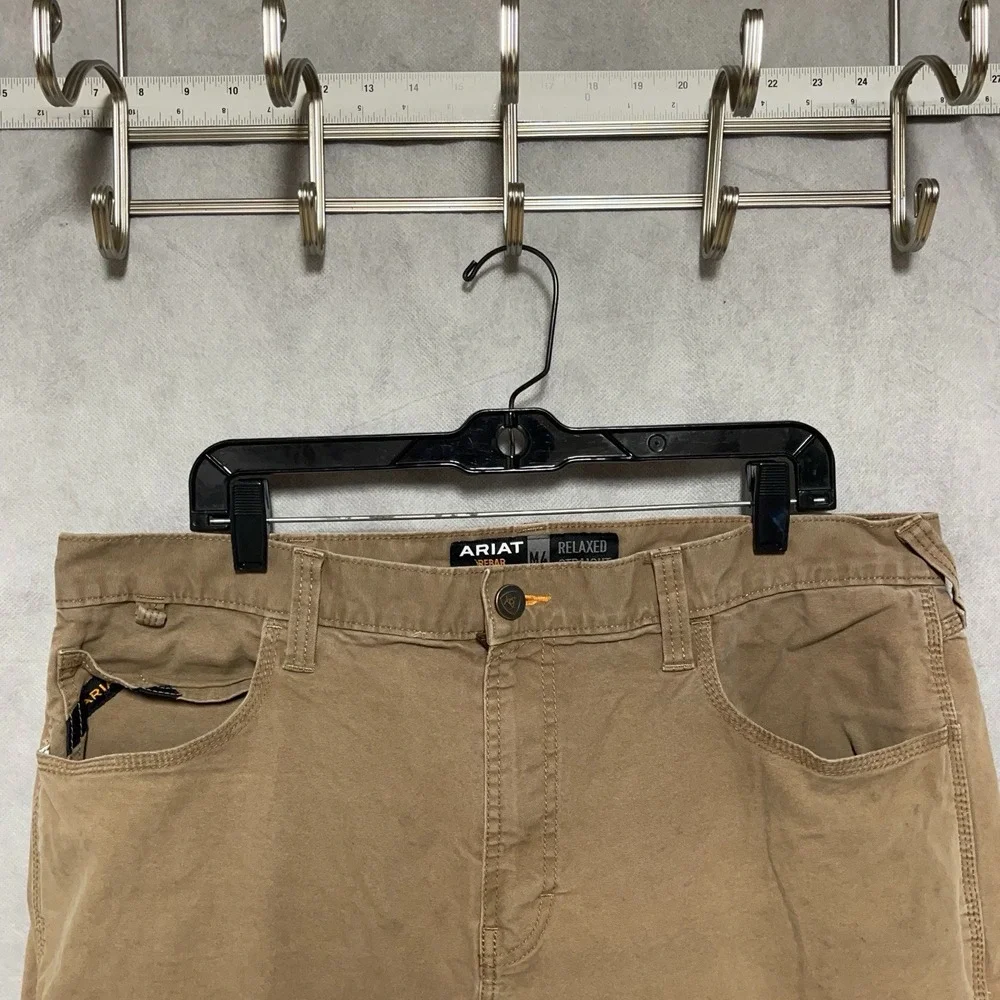 Ariat Pants Men Size 38x30 Beige M4 Relaxed Straight Rebar Canvas Workwear Heavy - Picture 1 of 10